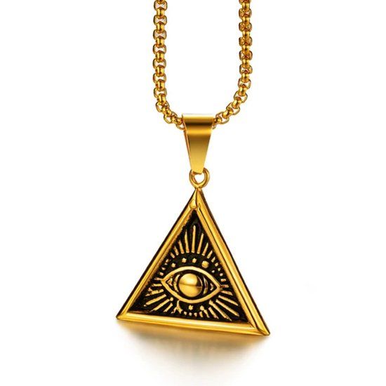 Mendes heren ketting Edelstaal Egyptisch Alziend Oog Goudkleurig