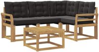 vidaXL Hoek loungeset 4 zitplaatsen Acacia hout Wit en zwart Inclusief tafel