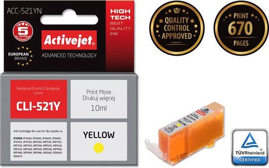 ActiveJet ACC-521YN Geel Inkt Cartridge