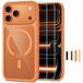 Tech-Protect Coque iPhone 17 Pro/18 Pro MagOne MagSafe CC avec 2 protections d'écran Glass+ - Orange cosmique / Transparent