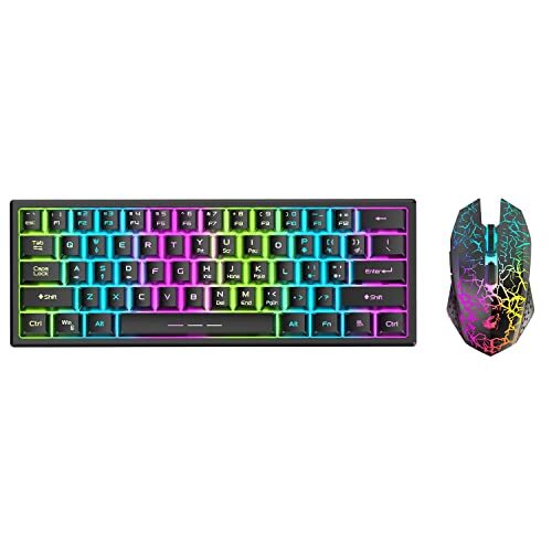 EXHNLE Gaming-toetsenbord en muiscombinatie, ultra-compacte 62 toetsen RGB achtergrondverlichting mini-toetsenbord, met 62-toetsen computer pc-gamingtoetsenbord voor pc/laptop (kleur: zwart)