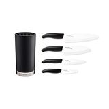Kyocera Keramische messenset met GEN schilmes, universeel mes en santoku-mes en rond messenblok voor 8 messen, lemmet van zirkonia keramiek, handgeslepen, KB-RD BK 4KN FK EU