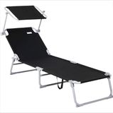 OEM Bol Ligbed Met Zonnescherm - Opvouwbaar Strandbed Verstelbaar en Draagbaar - Campingbedjes Met Zonneluifel - Keuze Uit Diverse Kleuren - Zwart