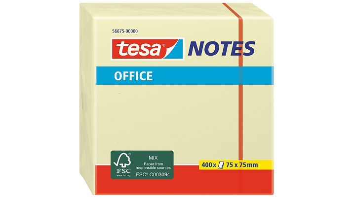 tesa 56675 Plaknotitiekubus - 75 mm x 75 mm - Geel - 400 vellen