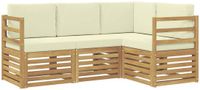 vidaXL Bank loungeset 4 zitplekken Wit en crème Acacia hout