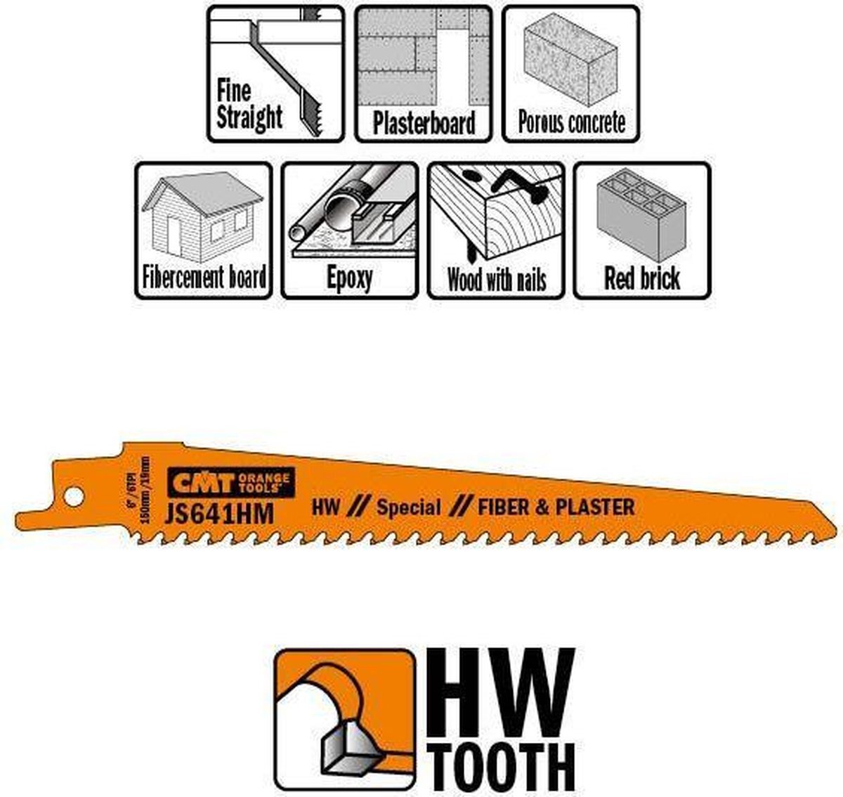 CMT js641hm-2 Wolfraam HM-uitgerust reciprozaagbladen R1021L lemmet, 6 TPI universele schacht, 5-1/20,3 cm
