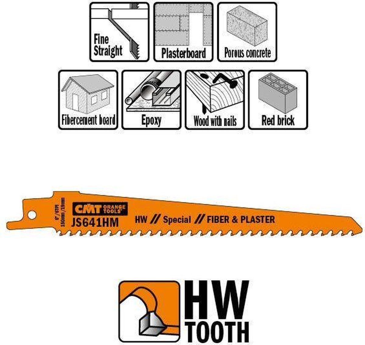 CMT js641hm-2 reciprozaagbladen R1021L lemmet, 6 TPI universele schacht, 5-1/20,3 cm