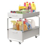 Todeco Opbergrek onder de gootsteen, organizer voor de keuken met 2 niveaus, opslag onder de wastafel, schuiforganizer voor keuken, kast, badkamer, koolstofstaal (wit)