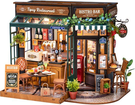 Robotime Rolife Tipsy Restaurant - DG167 - DIY Miniatuur - Poppenhuis - 297 Onderdelen