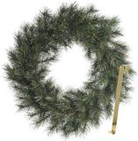 Merkloos Kerstkrans 60 cm - groen - met gouden hanger/ophanghaak - kerstversiering