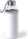 Bidon Gourde - avec housse de protection en softshell - blanc - verre - 420 ml - Gourde de sport