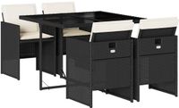vidaXL 5-delige Tuinset met kussens poly rattan zwart