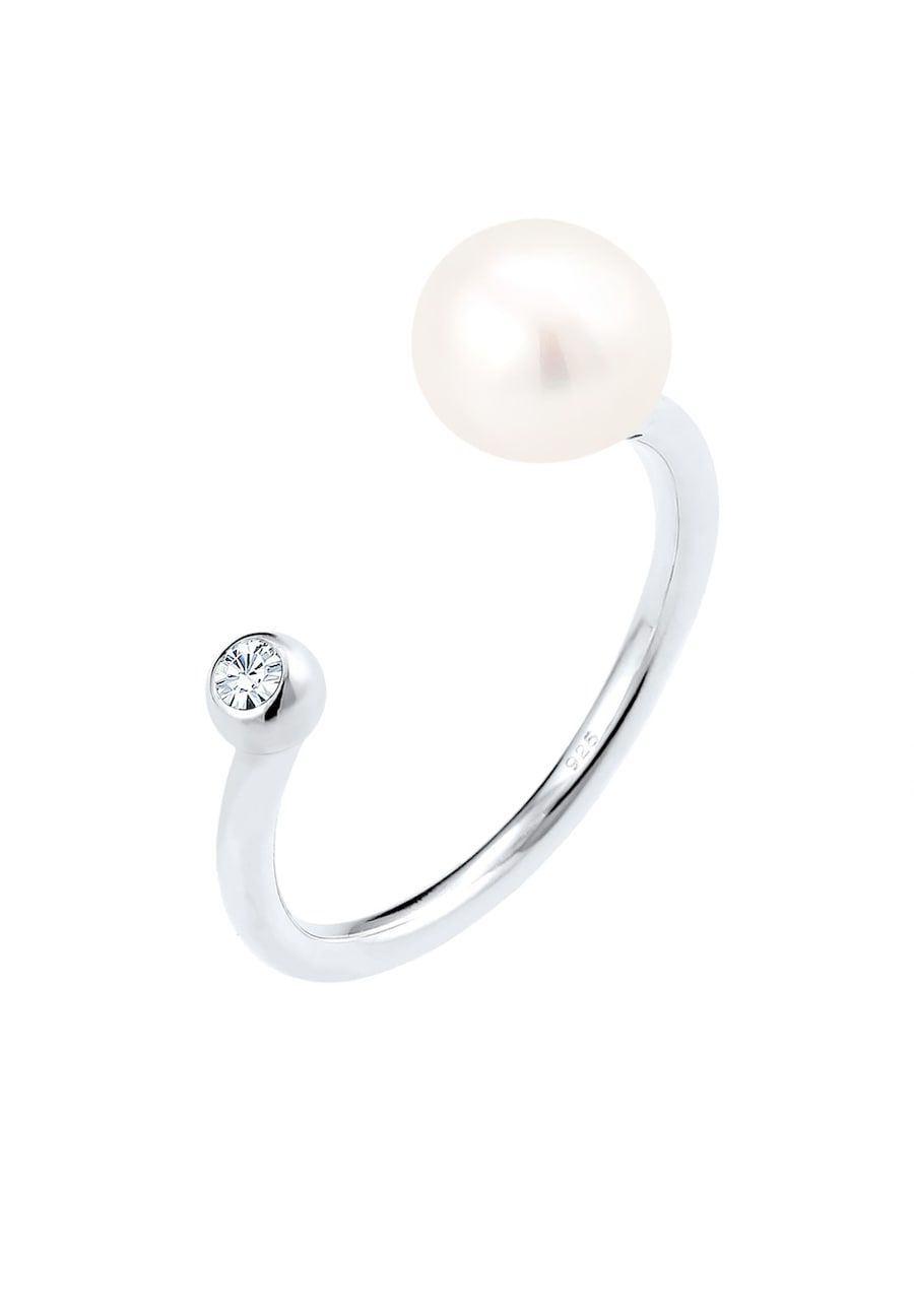 Elli Elli Ring dames zoetwater gekweekte parel met kristallen in 925 sterling zilver verguld