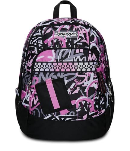Seven Advanced Schoolrugzak – CHULKY, zwart en paars, dubbel vak met pc-tas, organizer-tas en drinkfleszak, schoolrugzak voor meisjes en meisjes, Zwart, 31 x 43 x 24 cm, school