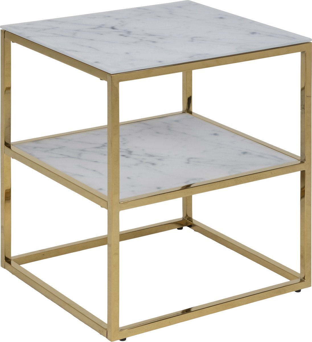 AC Design Furniture Faaborg bijzettafel 45x40 cm, goudkleur onderstel, grijs marmerprint blad