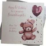 White Cotton Cards Grote roze konijn, prachtige kleindochter 1 hebben plezier handgemaakte 1e verjaardagskaart, XNGD1