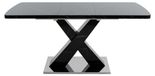 CQY Table à manger - Rectangulaire - Extensible, 120–160 cm - Plateau aspect marbre noir - MDF et acier - Pieds en X - Noir