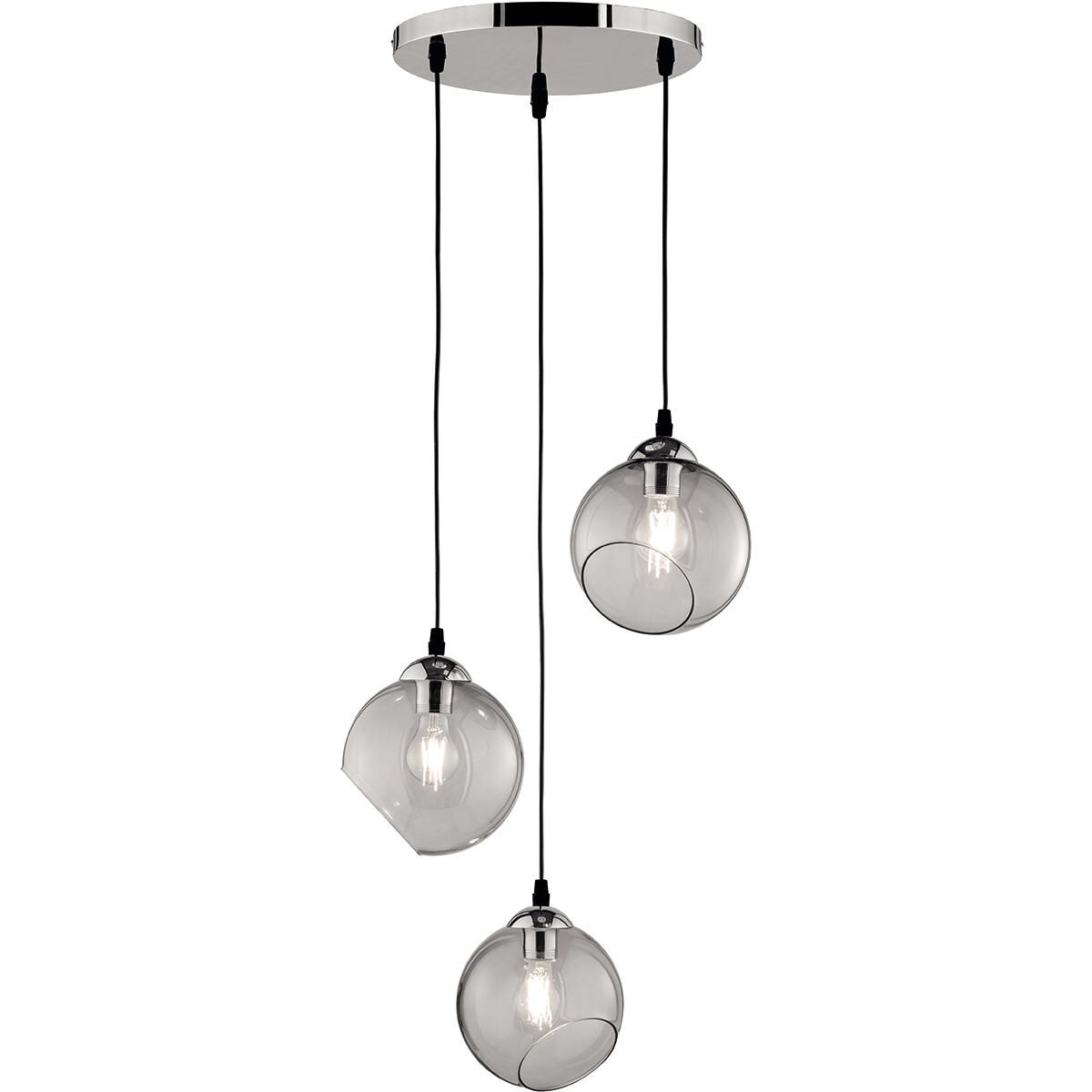 BES LED LED Hanglamp - Trion Klino - E27 Fitting - 3-lichts - Rond - Mat Chroom Rookkleur - Aluminium