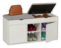 Relaxdays Schoenenbank met opbergruimte, zitkussen en deuren, 49,5 x 100 x 34 cm, wit-grijs
