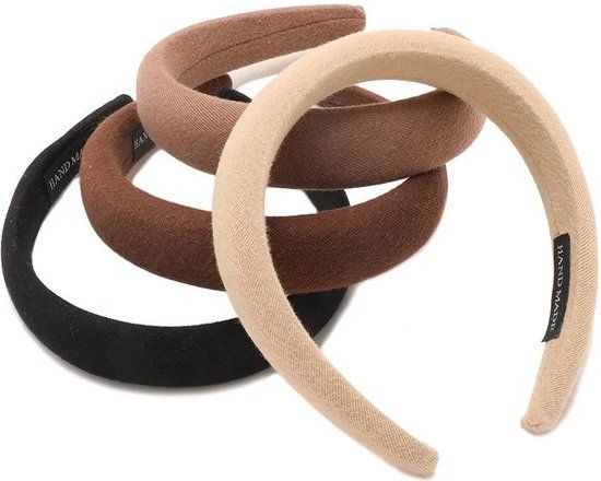 4 Stuks - Padded Haarbanden voor Dames - Zwart Bruin Beige - 100% Polyester