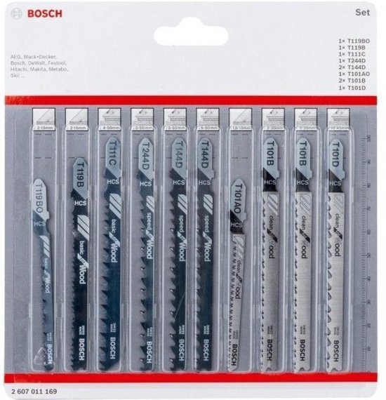 Bosch 10-delig Decoupeerzaagbladen set (voor hout, accessoires voor decoupeerzagen met T-schachtopname), standaard, meerkleurig