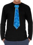 Bellatio Decorations Verkleed shirt heren - pailletten stropdas - blauw/zwart - XXL