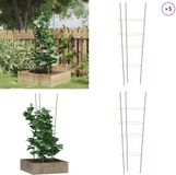 vidaXL Plantensteunen - 5 stuks - met 4 ringen - 90 cm - Staal - Groen
