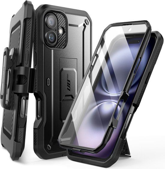 Supcase 360 Backcase hoesje met screenprotector geschikt voor iPhone 16 Plus - Zwart