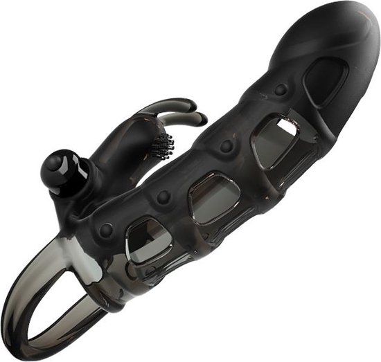 Pretty Love Penis Sleeve met Rabbit Clitoris Stimulator - Cuper - Zwart