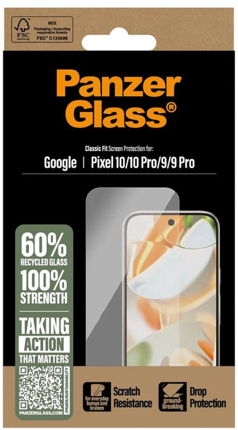 PanzerGlass Screenprotector voor Google Pixel 9 - Glazen Ultra Wide Fit - Case Friendly