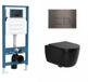 QeramiQ Dely Swirl Toiletset - inbouwreservoir Qeramiq Flush - 35mm zitting - metaal gunmetal bedieningsplaat - rechthoekige knoppen - mat zwart