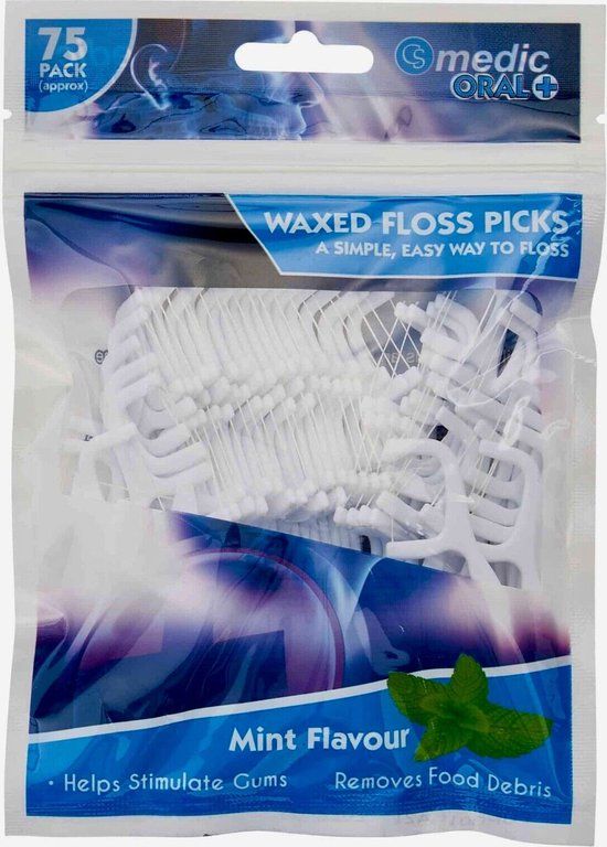 CS Medic Waxed Floss Picks - Mint - 75 pieces