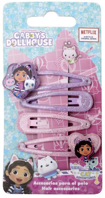 Gabby's Dollhouse Haarclipset 4 Delen Paars Roze Metaal