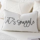 Sunkifover Let's Snuggle Decoratieve Lumbale Kussensloop - 45x61 cm Wit en Grijs Katoen Borduurwerk Sierkussensloop voor Bed, Slaapkamer, Woonkamer, Woondecoratie