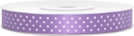 Merkloos 1x Hobby/decoratie lila paars satijnen sierlinten met witte stippen 1,2 cm/12 mm x 25 meter