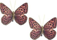 Merkloos / Sans marque Koopman International Kersthangers - 12x - vlinder - op clip - rood/bruin/goud - 10 cm