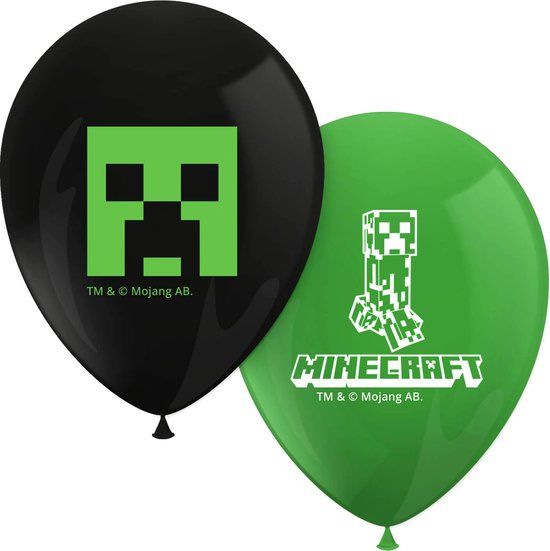 Minecraft Ballonnen - Feestartikelen Versiering Ballonpakket 8 stuks - Zwart groen