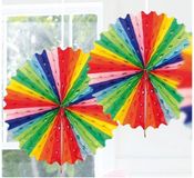 Merkloos / Sans marque Folat Bv Decoratie waaier van papier - 5x - Honeycomb - regenboog - Dia 45 cm - Feest versiering