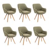 MEUBLE COSY Set van 6 Scandinavische eetkamerstoelen, kaptafel, draaistoel met armleuningen, voor slaapkamer, woonkamer, keuken, kantoor, bekleed met stof, poten van massief hout, groen, 60 x 58 x 83