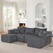 OKWISH Canapé d'angle 230 x 138 cm - Modulaire 3 places en L avec ottomans déplaçables, porte-gobelets et poches latérales - Pour salon ou hôtel - Tissu texturé - Gris