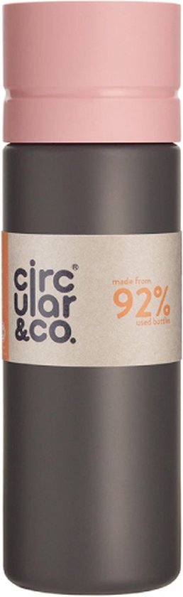 Circular&amp;Co. herbruikbare to go waterfles 21oz/600ml grijs/roze