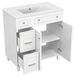 Meuble de salle de bain - Meuble-lavabo autoportant - 81,7 cm - Vasque en céramique intégrée - MDF - Rangement - Pieds en bois - Blanc