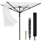 Ligne à linge rotative à 4 bras, 60 mètres de long, réglable en hauteur, pliable, avec piquet de sol