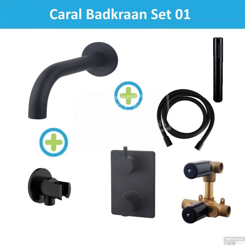 Wiesbaden Badkraan Inbouw Set Caral Mat Zwart - Messing - 8719304693260
