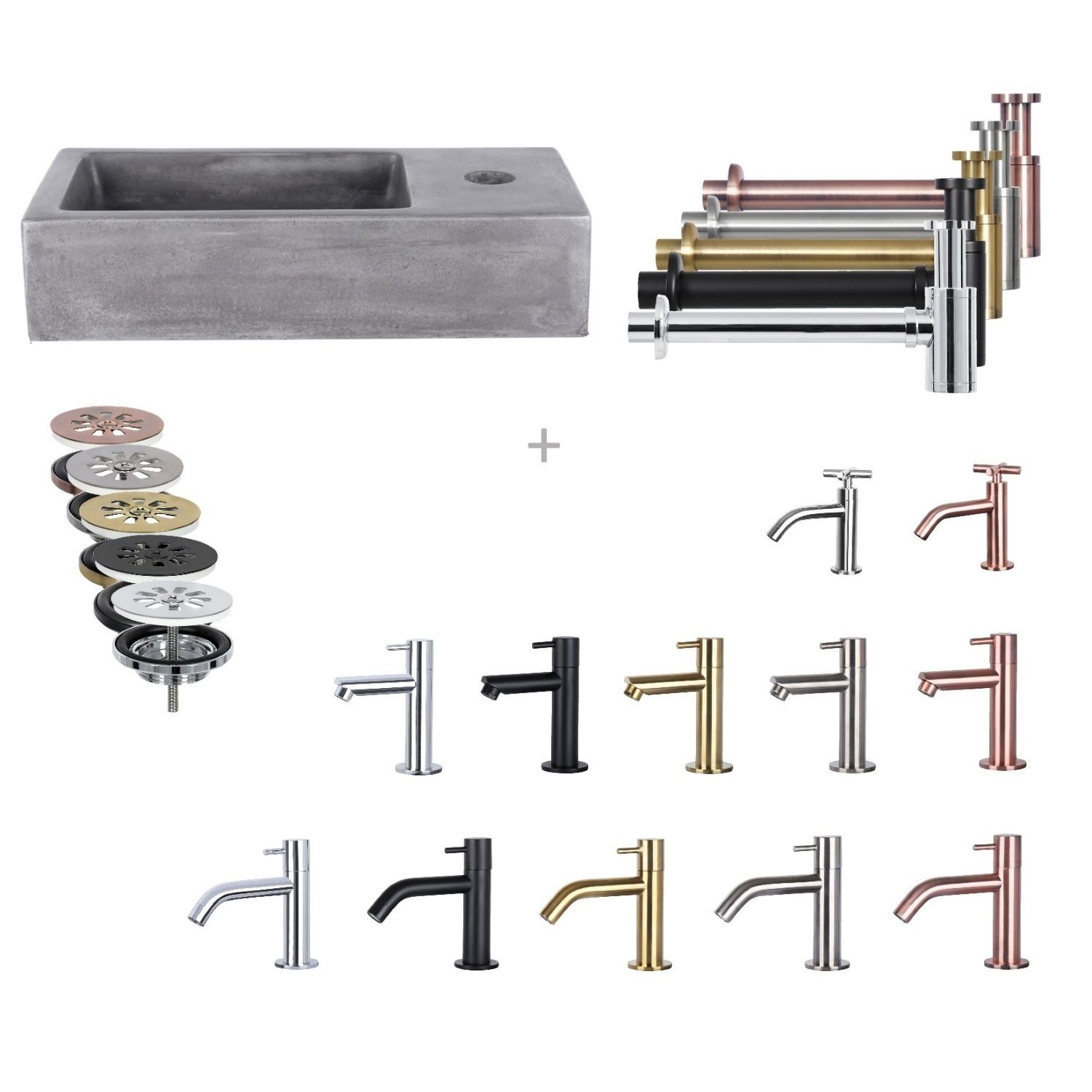 Differnz Fonteinset Mix En Match Ravo 38x18x9 cm Donker Beton (Keuze Uit 5 Kleuren Kranen)