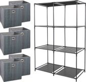 5Five Kastmandjes/opberg manden - grijs - 6x van 29 Liter - Metalen rekje is 68 x 104 cm