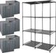 5Five Kastmandjes/opberg manden - grijs - 6x van 29 Liter - Metalen rekje is 68 x 104 cm