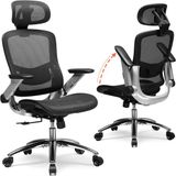 COMHOMA Ergonomische bureaustoel met mesh, 4D-armleuningen, 180 kg belastbaar, zwart