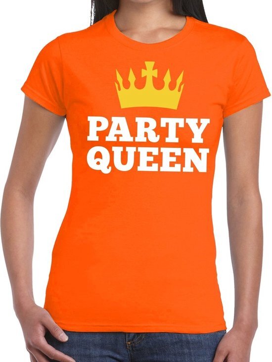 Bellatio Decorations Oranje Party Queen t- shirt - Shirt voor dames - Koningsdag kleding XL