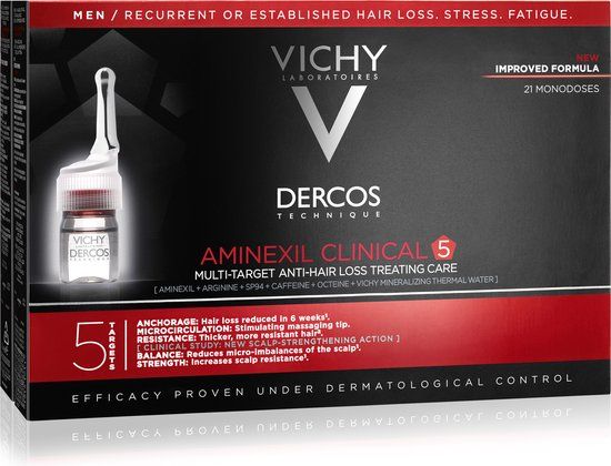 Vichy Dercos Technique Aminexil Clinical 5 Men - Anti-Hair Loss Treatment - 21 Ampoules